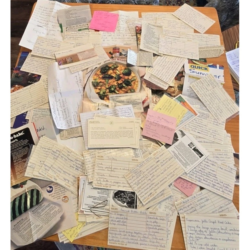 Lot Over 100 VTG Handwritten Cards, Cut Out Recipes Print Outs 80s 90s 2000s